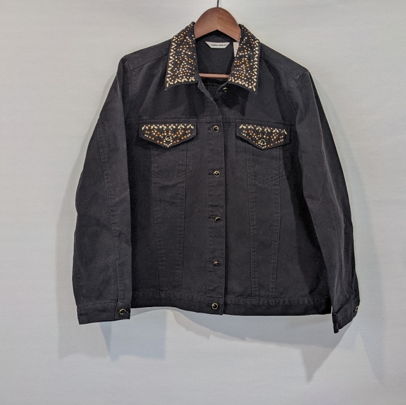 Laura Ashley Jackets & Blazers - Laura Ashley Black Denim Jacket with Gem Details And Buttons Size XL